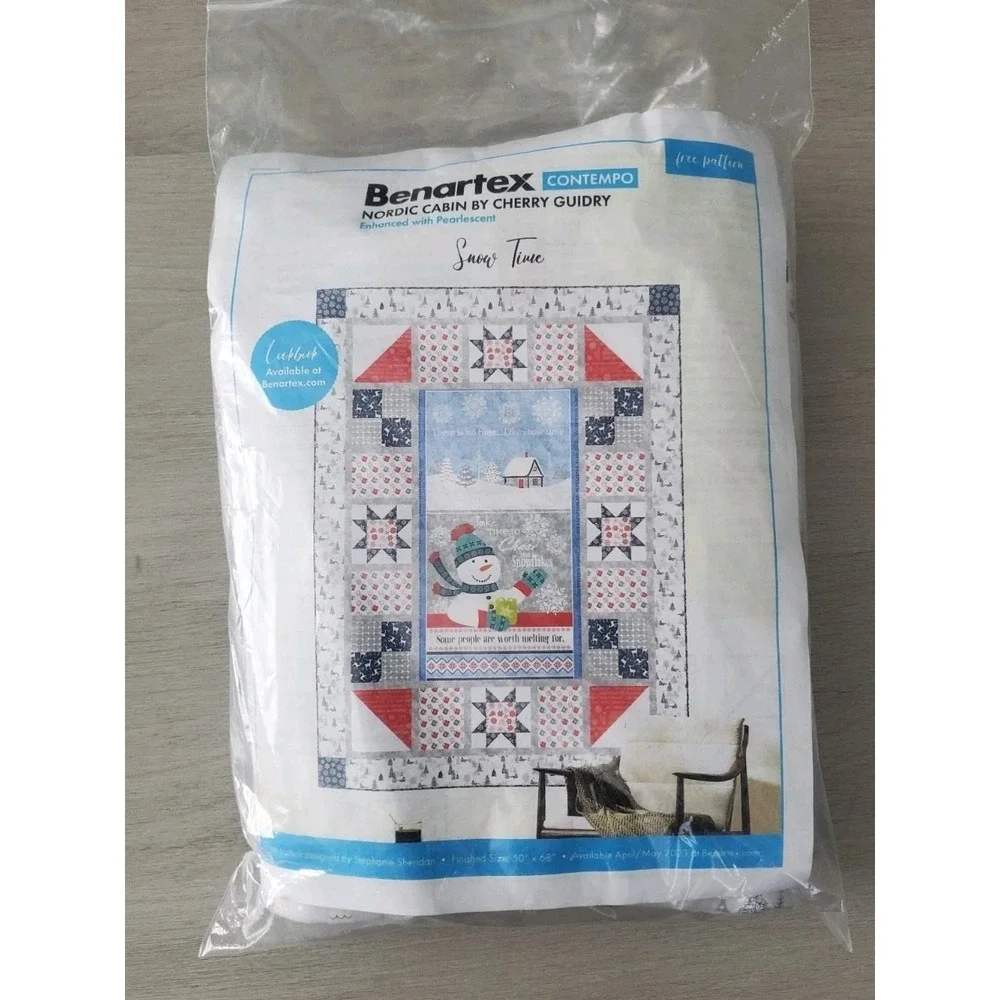 Benartex Snow Time Quilt Kit Christmas Nordic Cabin Snowman Quilt Fabric 50x68